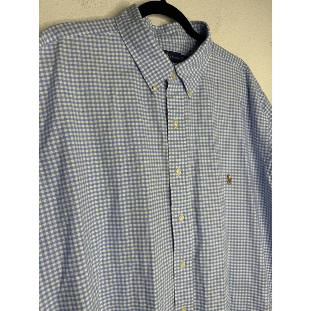 Ralph Lauren Shirt Adult 2XB Blue Gingham Classic Heavy Cotton Preppy